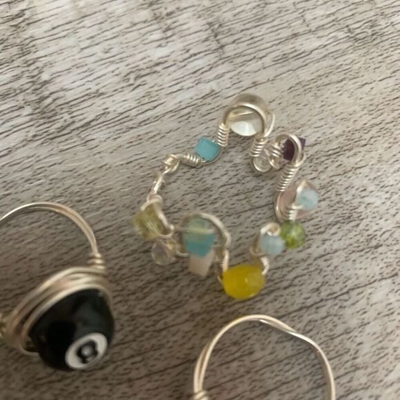 Handmade 8 Ball Stone Wire Wrapped Rings Lot 3 Retro Size 6 - Picture 4 of 7